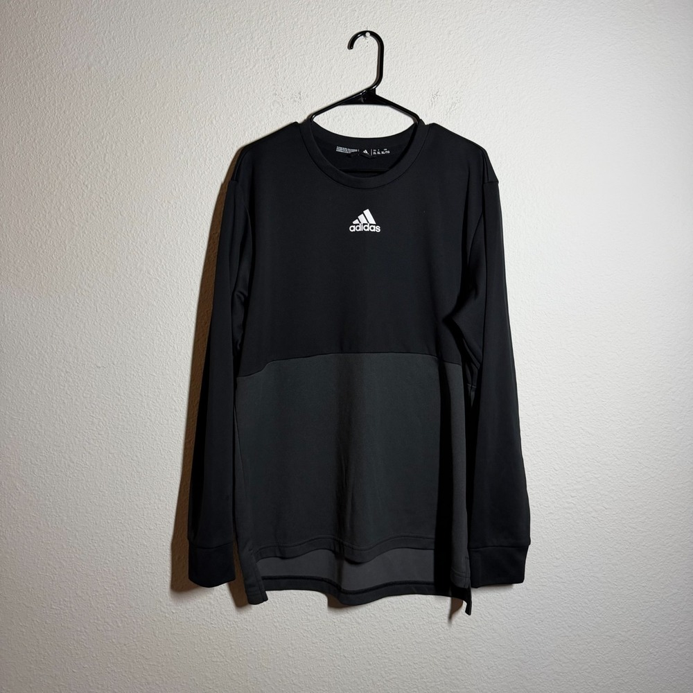 Adidas Sweatshirt Men XL Black Embroidered Logo Hi Low Hem Athletic Gym Training